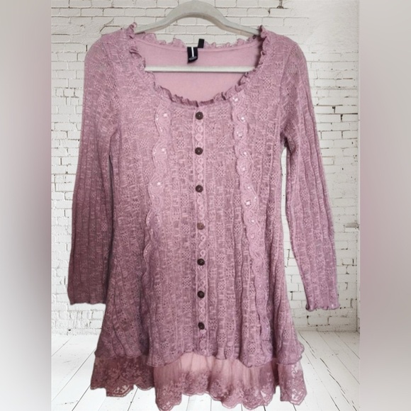 Beautiful Izabel London Tunic Sweater with Lace Underlay sz 6 (M) - Picture 1 of 5